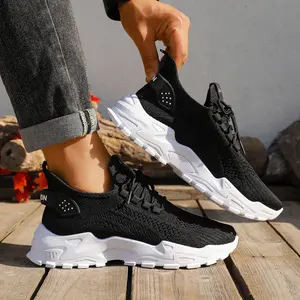 Women’s Breathable Knit Casual Sneakers, Lightweight Lace-Up Walking Shoes with Cushioned Thick Sole, Comfortable Durable Daily Shoes for Travel & Errands