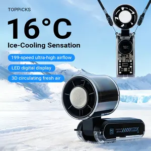 Qawtor 5-in-1 Portable Cooling Handheld Turbo Fan Mobile Air Conditioner – 130,000 RPM High Speed, 5000mAh Rechargeable Battery, 199-Level Stepless Control  Digital Display, 5-in-1 Handheld/Neck/Desktop Cooling Fan for Travel, Dorm & Office Refrigeration