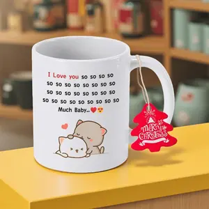 Adorable Cat Couple Mug Featuring I Love You So Much Bilingual Text and Sweet Kitten Hug Illustration