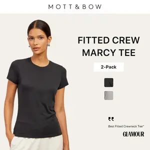 Mott & Bow 1 Pack, 2 Pack, Fitted Crew Marcy Tee Women's Breathable and Lightweight Shirt Suitable for Casual and Professional Wear