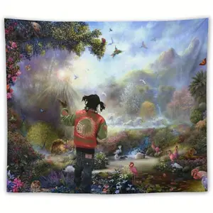 Tapestry Decor Rapper Tapestry Chief Keef in The Garden of Eden Tapestry, Wall Hanging, Funny College Room Hostel Decorations Bedroom Living Room Dorm Decor chic design mural
