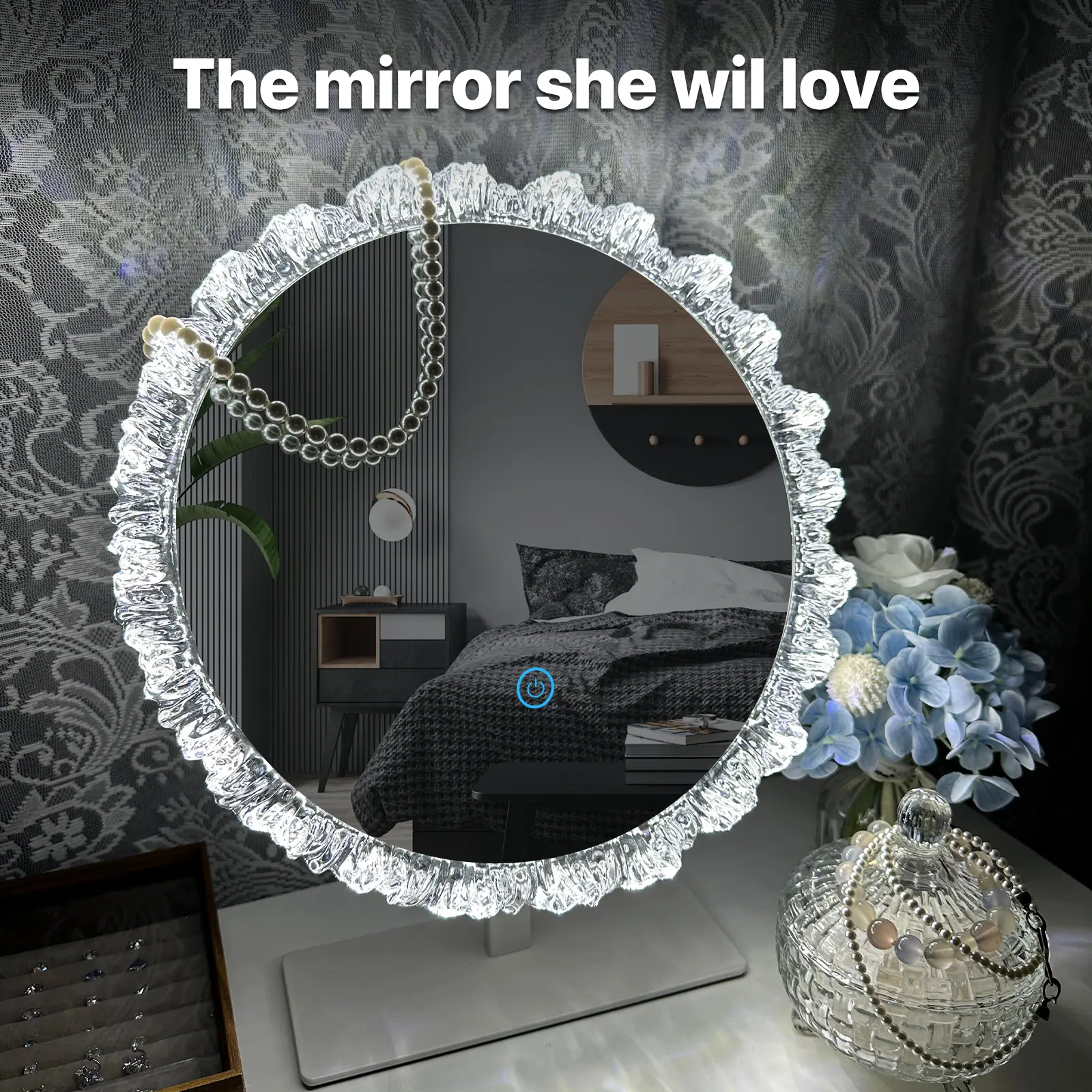 GALENTAL Iceberg Dimmable Round Vanity Mirror with Light, Round Bathroom Mirror With Touch Screen Control, LED Desktop Makeup Mirror, Round Bathroom Mirror For Over Sink,  Adjust Brightness, 3 CCT,Home Decor, Bedroom, BackToSchool