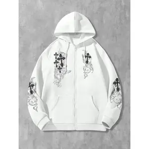 Men's cross-print hoodie, loose-fitting knit pullover, perfect for autumn and winter street style, and a great gift, made from comfortable fabric.