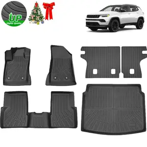 Canvcle Floor Mats for Jeep Compass 2017-2025 Trunk Mat with Backrest Mat for Jeep Compass Accessories All Weather Cargo Liners Back Seat Cover Protector