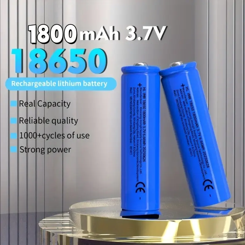 18650 Lithium-Ion Battery, 1800mah, 3.7v, Rechargeable, Metallic Matte Finish, Button Top, for Headlights, Flashlights, Household Appliances, Long Lasting Battery, Batteries Rechargeable, Battery Replacement