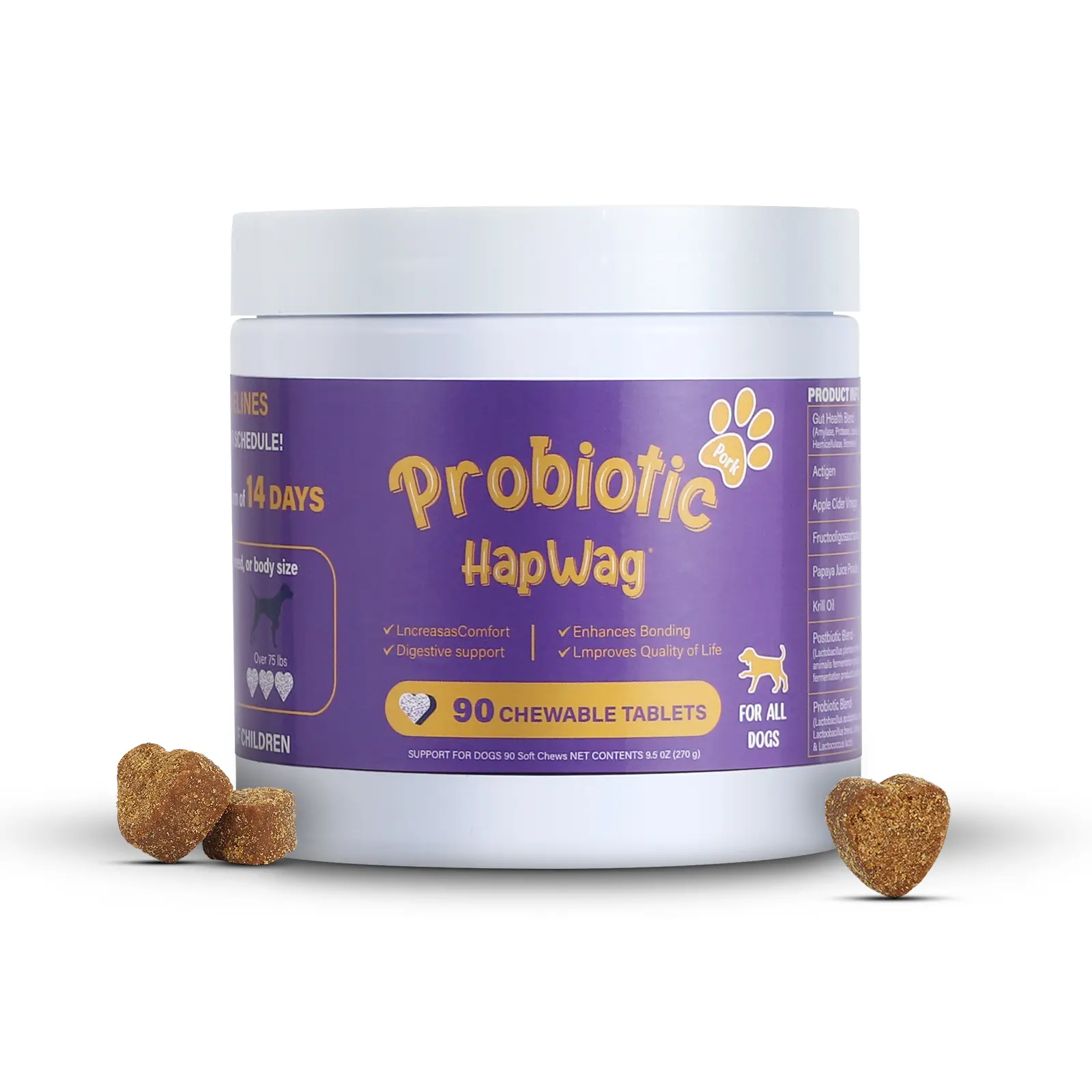 HAPWAG 8-in-1 Multivitamin Soft Chews for Dogs - Easy Daily Boost, Probiotics for Gut & Immune Support, Pork Flavor, 90 Treats, SummerVibes PetLovers Pick