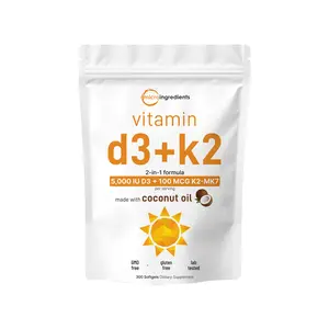 Micro Ingredients Vitamin D3 K2 5000IU /2000IU / 1000IU, Infused with Virgin Coconut Oil, 300 Softgels