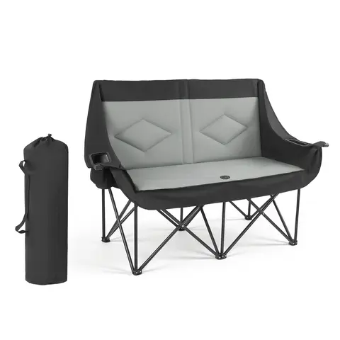 VEVOR Unisex Oversized Folding Double Camping Chair - Heavy-Duty Carbon Steel Frame, 660lbs Load, Dual Cups, Wine Glass Holders, Magazine Straps, Carry Bag, 600D Polyester Resists Outdoor Wear, Camping Accessories Built for Fishing, BBQs (1-Pack)