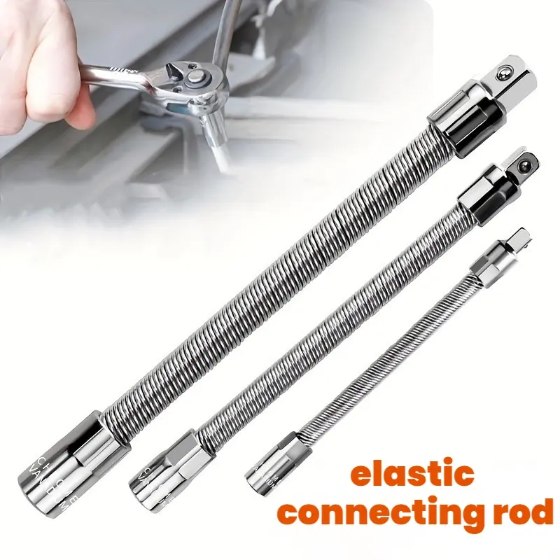 3-Pcs Flexible Socket Extension Bar Set 1/2" 3/8" 1/4" Shaft Drive 10" 8" 6"-Spring-Loaded Detent Balls to Prevent Slipping, fathersdaygift fathersdaygift-YYA