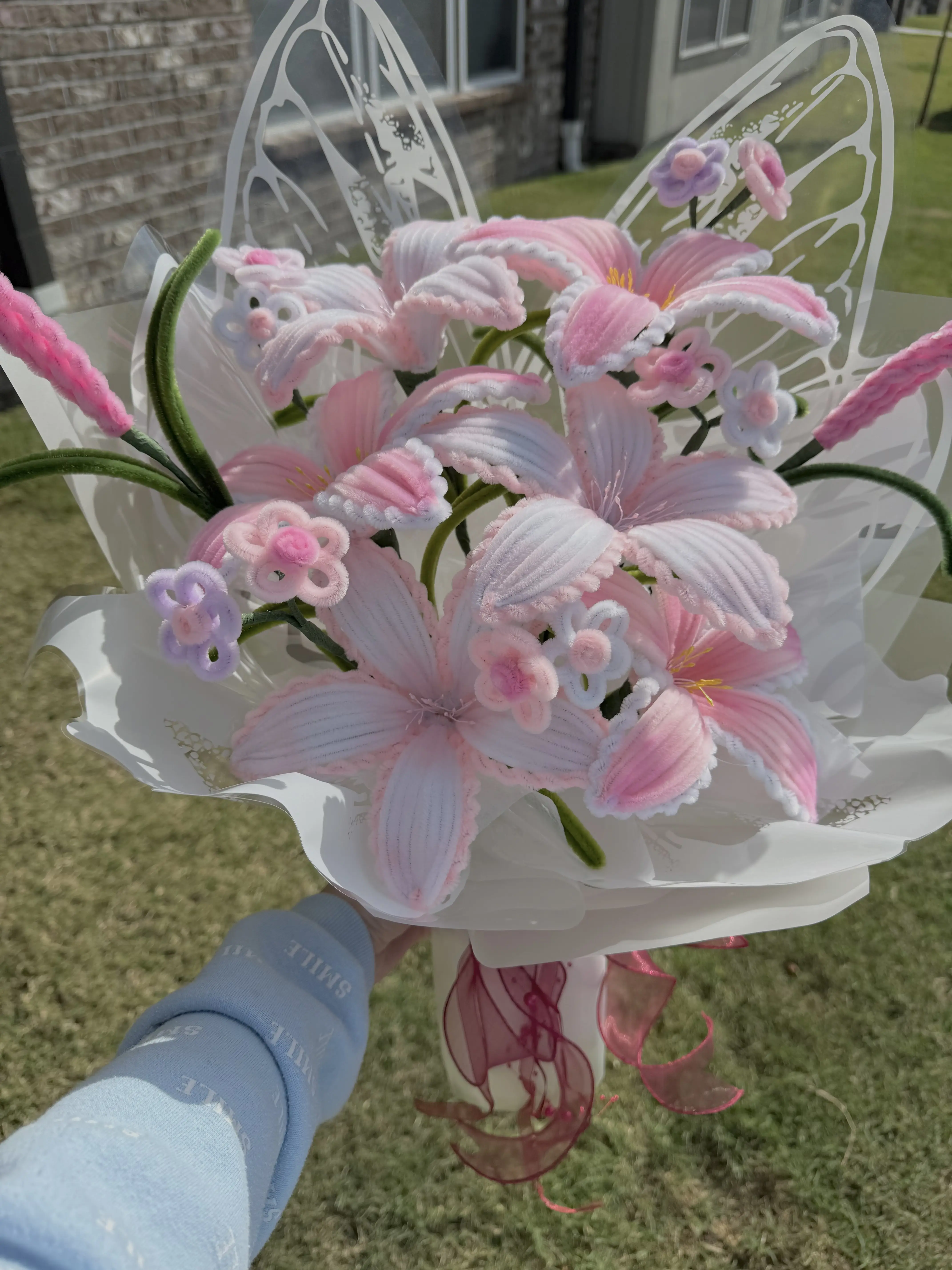 Pink Butterfly Lily Bouquet – Handmade Pipe Cleaner Flowers Pink Butterfly Lily Bouquet – Handmade Pipe Cleaner Flowers