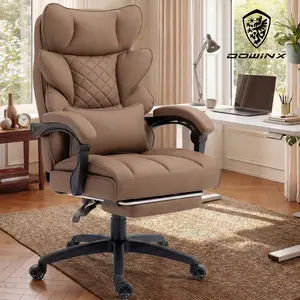 Dowinx Office Chair Big and Tall with Pocket Spring Cushion,High Back Computer Gaming Chairs with Linkage Armrests,Executive Desk Chairs with Footrest,PU Leather Brown,Fabric-Black