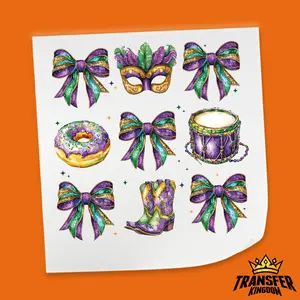 Carnival bows boots and mask gang sheet design - Mardi Gras DTF Heat Transfer Sheet