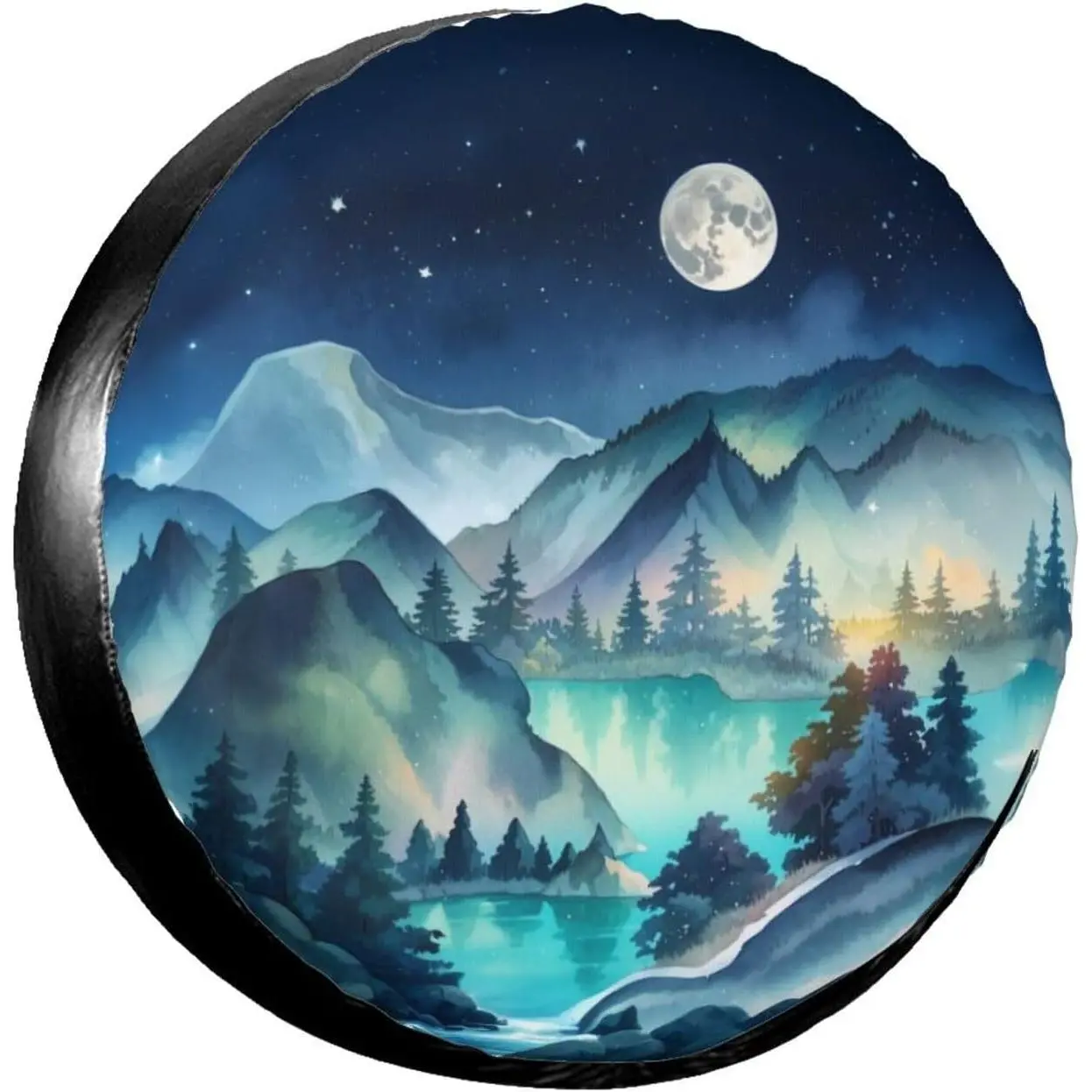14-In Polyester Spare Tire Cover, Bear & Natural Mountain Decorative Wheel Protector, Weatherproof Easy-to-Clean Corrosion-Resistant Multi-Size Universal Auto Accessory for Camper (No Tools Required)