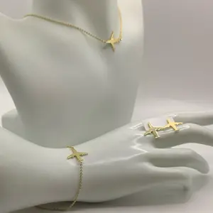 Aviation Theme Set of Airplane Earrings and Plane Chain Necklace for Travel Enthusiasts