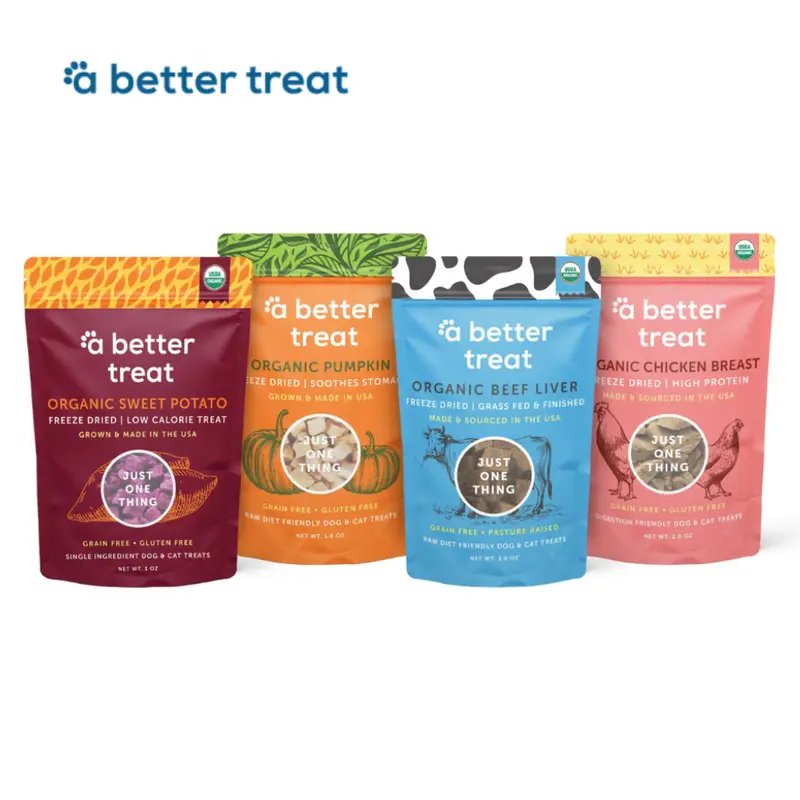 A Better Treat Organic Single Ingredient Freeze Dried Raw Dog and Cat Treats - Natural High-Protein, 100% USA, 1 pack, 3 packs, small pack - Wild caught salmon, 100% Organic Pumpkin, Beef Liver, Chicken, Sweet Potato