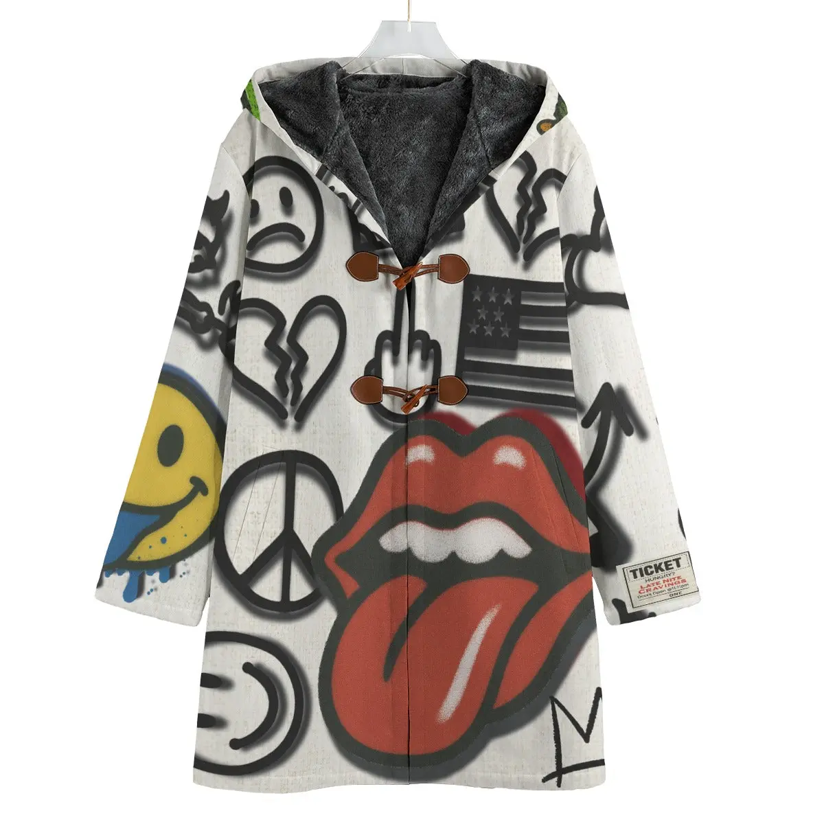 #L8NC - Men's Graffiti Riot Cotton Fleece Canvas Hoodie Jacket, Thick Plush Tops with Leather Shell
