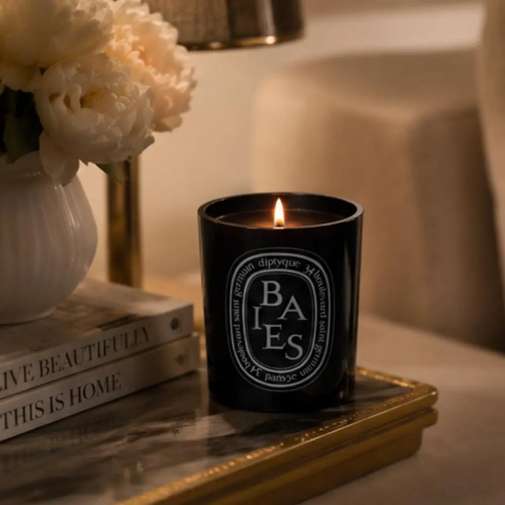 Diptyque Baies (Berries) Black Candle 10.2oz 300g - Luxury Scented Jar Candle with Rose & Blackcurrant Notes - Premium Aesthetic Home Decor & Aromatherapy Gift Decoration