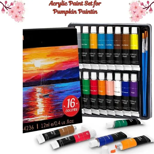 16-Color Non-Toxic Acrylic Paint Set for Pumpkin Painting - Art Materials with Rich Pigments, Creative Color, Safe for All, Fabric-Ready to Enhance Your Projects, Ideal for Beginners, Canvas, Wood
