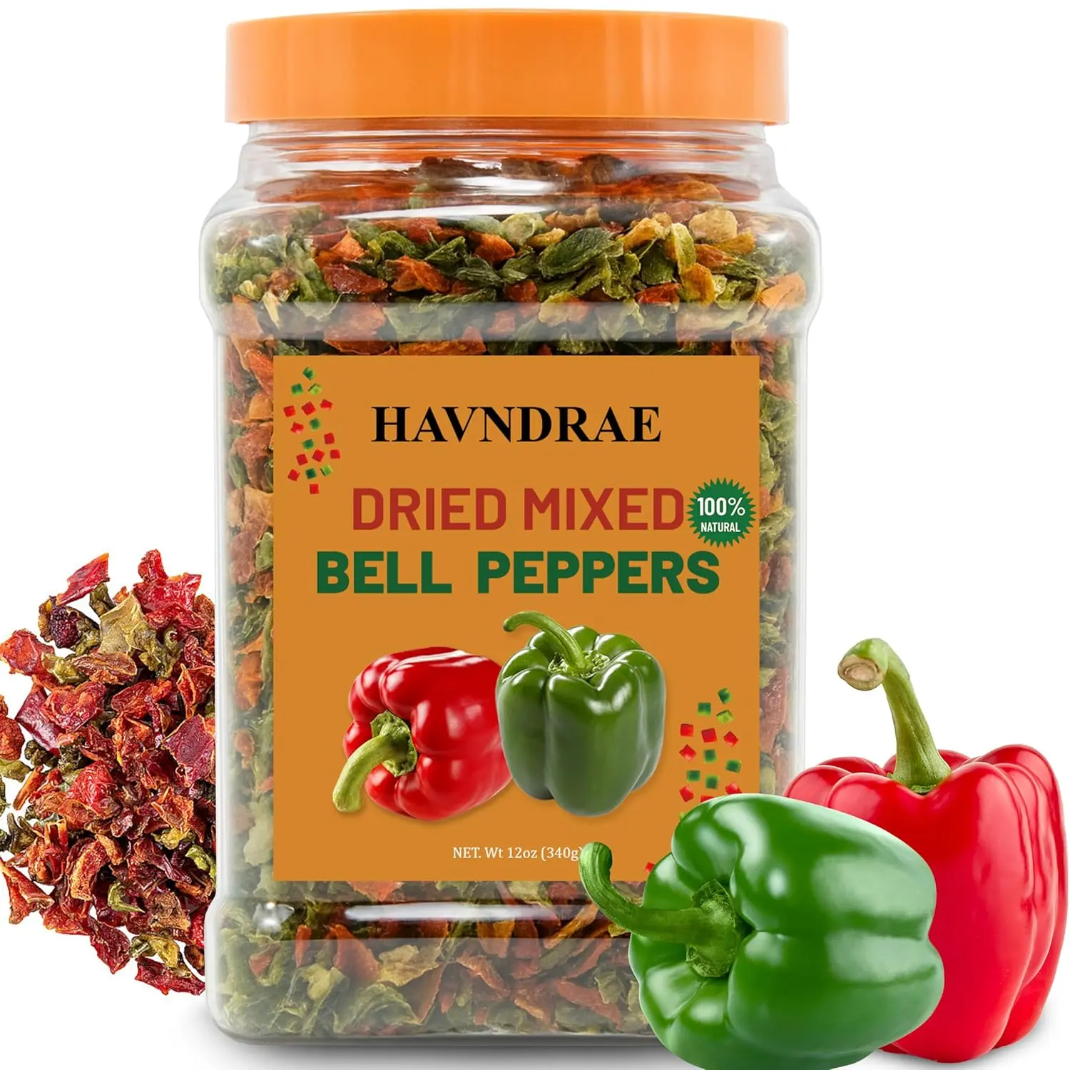 12oz Dried Bell Peppers Mix - Dehydrated Red & Green Flakes with Flavor, Peppery Aroma, Spice - Gluten-Free Vegetable Topping for Ramen, Soups - Dried Chilies Spice and Seasoning Blend, Dried Chilies Spice And Seasoning Blends