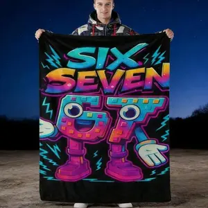 Cool colorful "67" Number Robot Lightning Flannel Blanket Machine Washable Lightweight Warm for Sofa Bed Travel Camping Living Room Multiple Sizes Available Perfect Gift