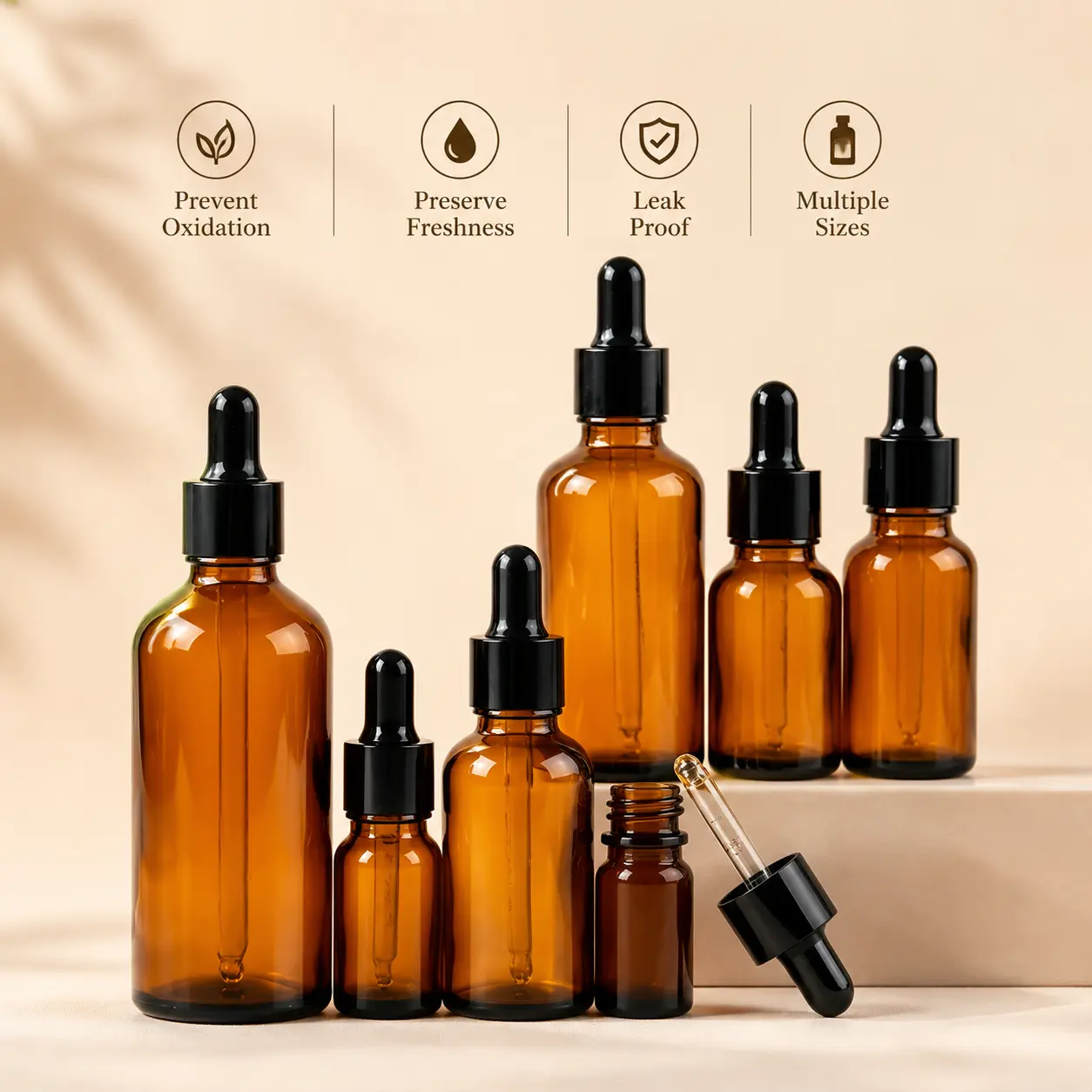 1 Count, Amber Glass Dropper Bottle with Scale Marking, Light-proof Thickened Glass, Leakproof Threaded Opening for Liquid Storage and Dispensing