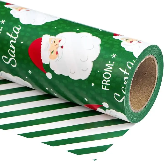 WRAPAHOLIC Reversible Christmas Wrapping Paper Roll, Festive Santa, Christmas Tree, Snowflake & Holiday Designs, Gift Wrap Paper for Kids, Girls, Family, Christmas Party, Holiday Gifts, 17 Inch x 33 Feet