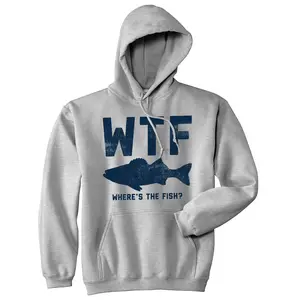 WTF Wheres The Fish Unisex Hoodie Funny Fishing Acronym Fishermen Joke Hooded Sweatshirt Unisex Vintage Fashion Hoodies Funny Fishing Pullover Novelty Sweatshirt Light Grey