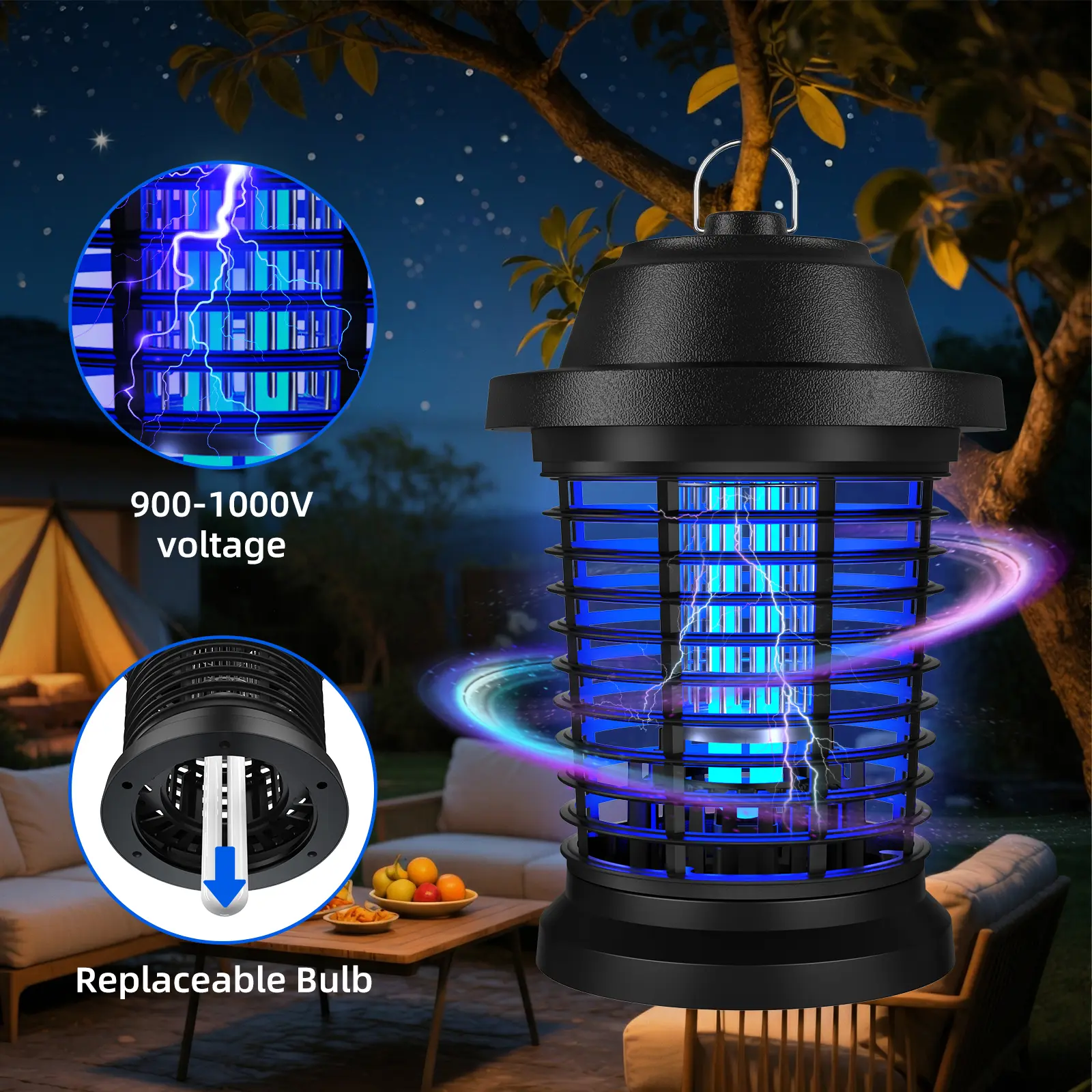 T9 Pro Outdoor Electric Bug Zapper, Mosquito Zapper and Fly Trap, 3-Prong Plug, 90-130V, ABS Plastic Housing tiktokshopspringglowup