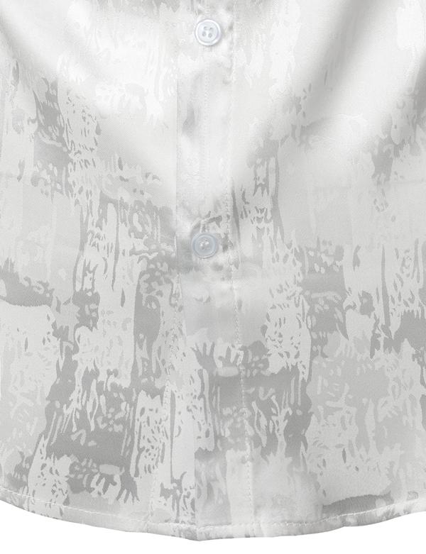 ZEROYAA Men's Shiny Luxury Silk Satin Jacquard Dress Shirt Short Sleeve Button Up Shirts for Party Prom