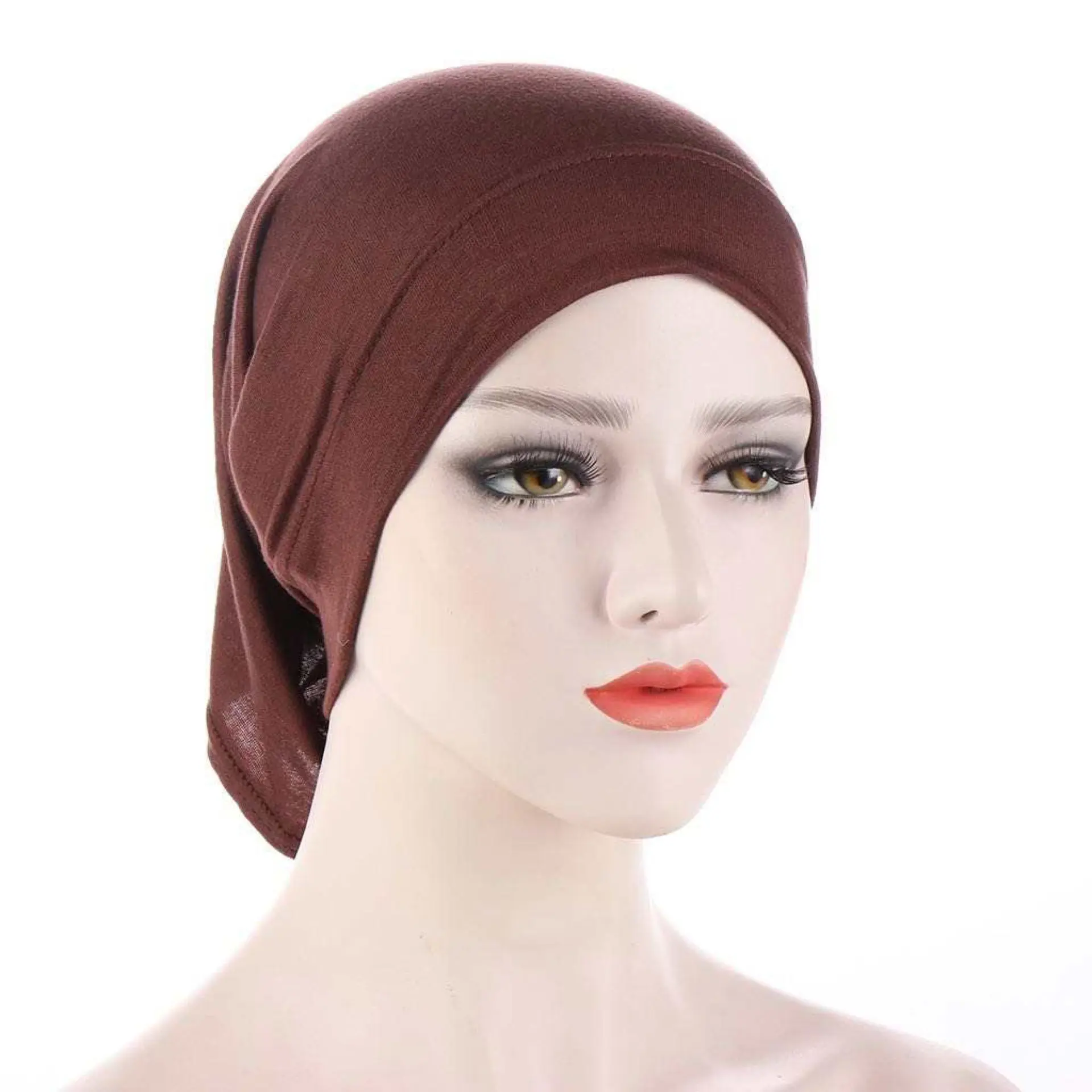 Cotton Jersey Hijab Undercap - Brown, Soft Fabric, Versatile Design, Secure Fit for Casual Daily Everyday Wear
