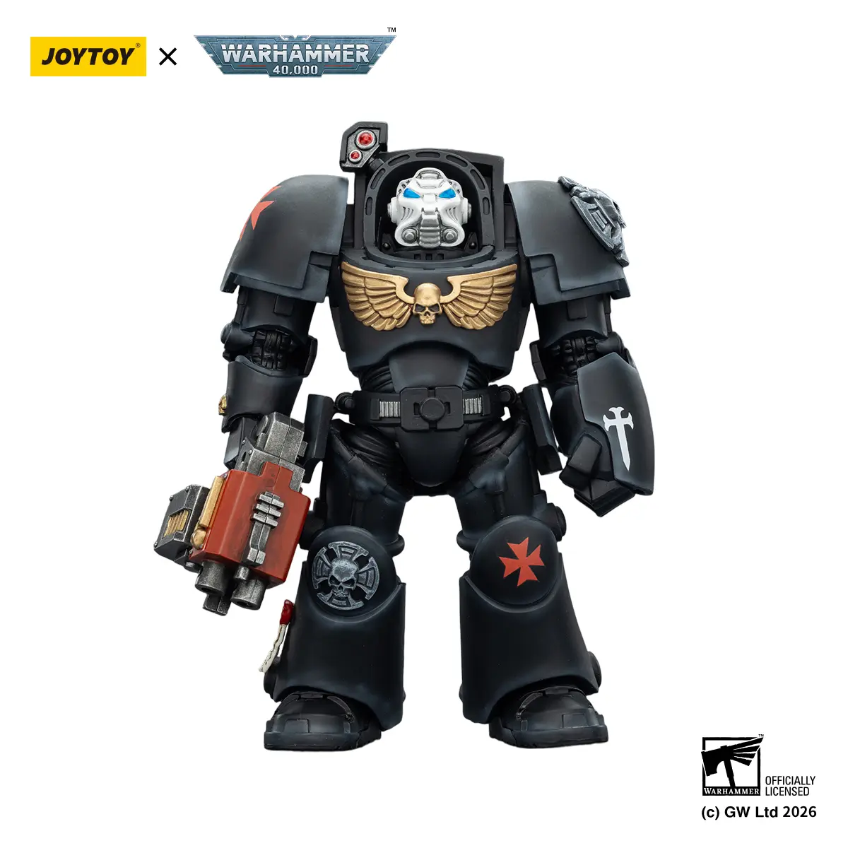 JOYTOY Warhammer 40000 1/18 ABS/PVC Collectible Action Figure - Black Templars Terminator 2 with Power Fist, Storm Bolter, Model JT03103, Suitable for Above 12 Years Old