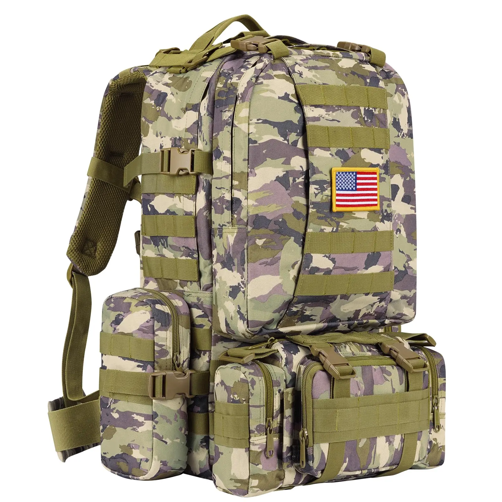 Auriclash 50-60L Tactical Backpack - Army Rucksack, Extra Large 3-Day Assault Pack, Detachable Molle Bug Out Bag, 600D Polyester, Camouflage Camo, Modular Pockets, Outdoor Gear, Backpacks for School, Backpacking Backpack, Molles Attach