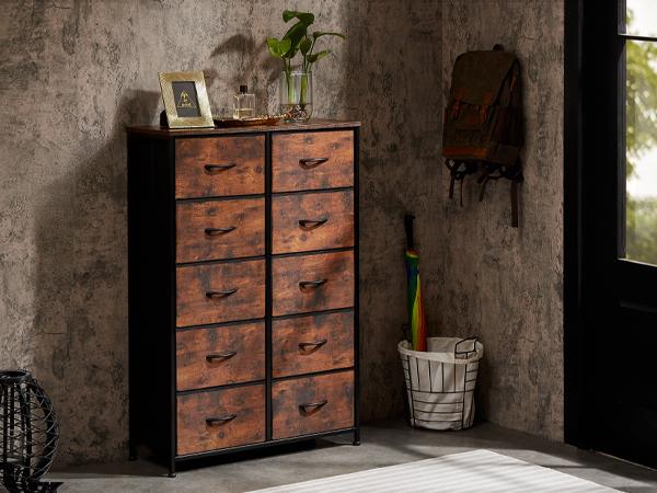 Cupboards Cabinets Dresser - Fabric Storage Tower with 10 Drawers, Bedroom Organizer, Chest of Drawers with Fabric Bins