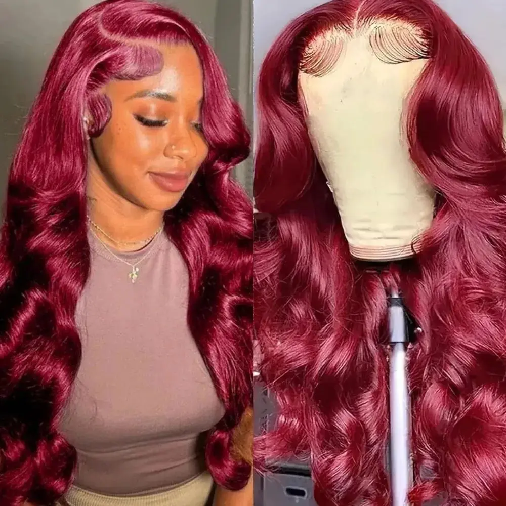 Tuneful 99j Burgundy Body Wave Hair Wig 13x6 HD Transparent Lace Front Wigs Human Hair Burgundy Wig Human Hair 180% Density Straight Human Hair Wigs for Women