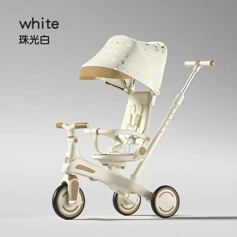 WINHOPE Growth-Type 6-in-1 Baby Tricycle for Children Ages 1–6, equipped with a push handle, sunshade canopy, and quiet EVA wheels; supports push, glide, and ride modes; suitable for indoor and outdoor use.