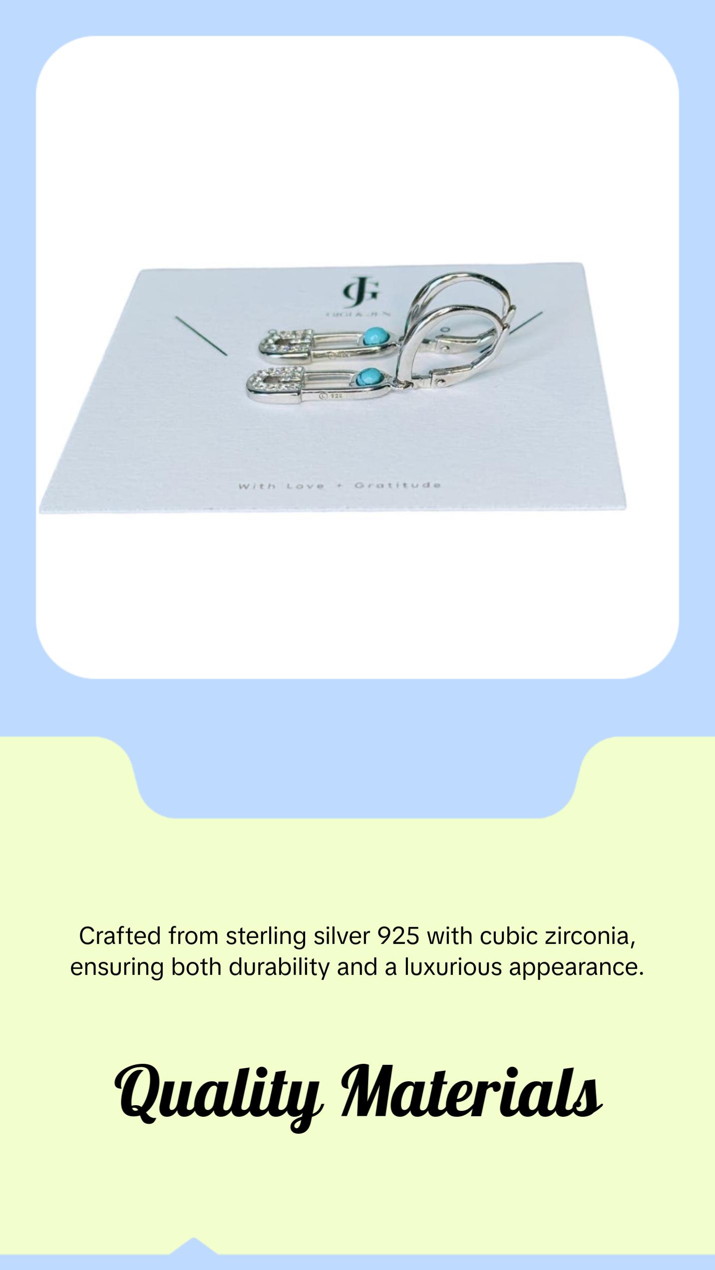 Safety Pin Turquoise earrings Link Drop Earrings Sterling Silver 925  huggie