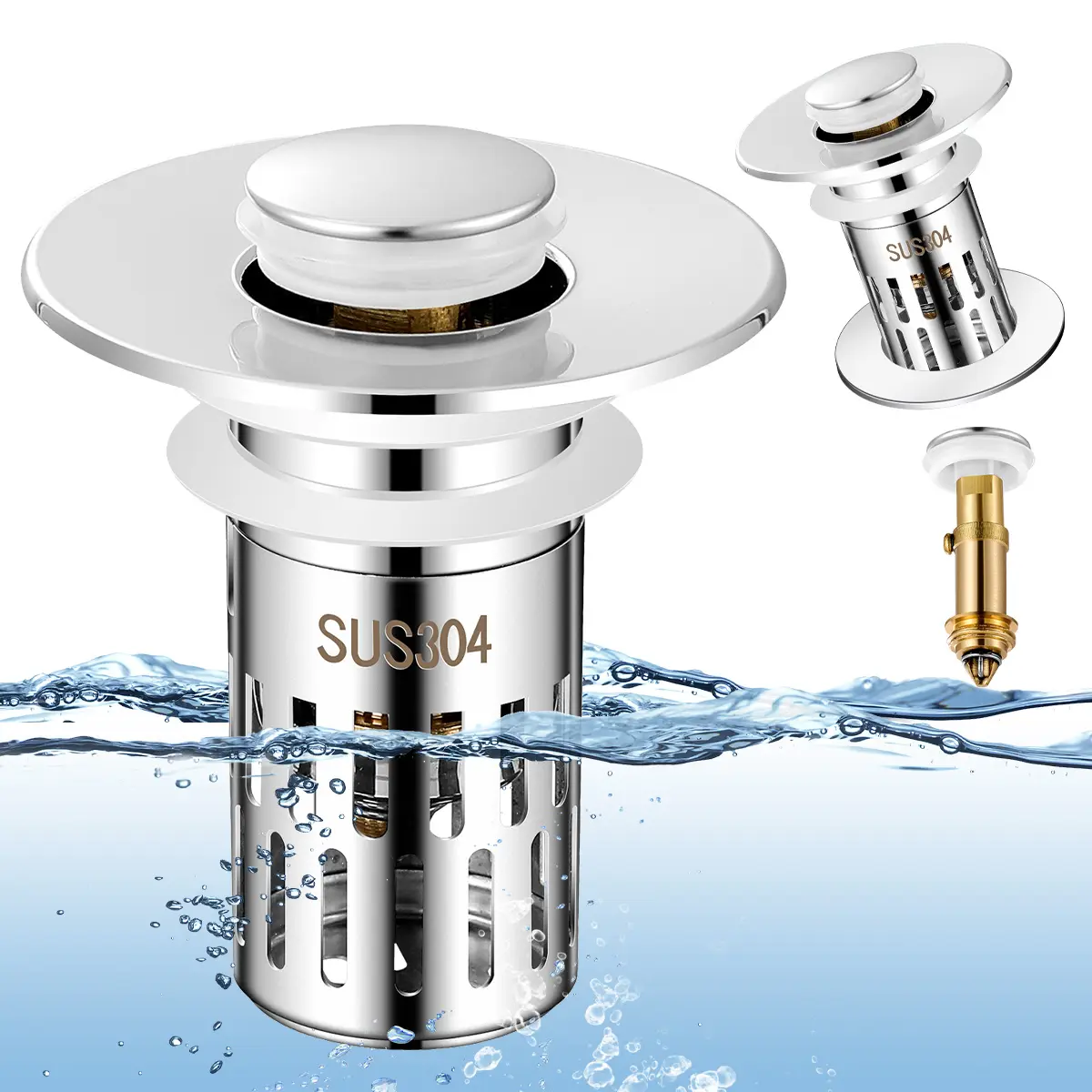 Universal 2-in-1 Bathroom Sink Stopper, Pop-up with Anti-Clog Removable Stainless Steel Filter Basket Drain Hair Stopper, Anti-Odor Stopper
