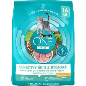 Purina ONE Sensitive Stomach, Sensitive Skin, Natural Dry Cat Food, +Plus Sensitive Skin and Stomach Formula - 16 lb. Bag