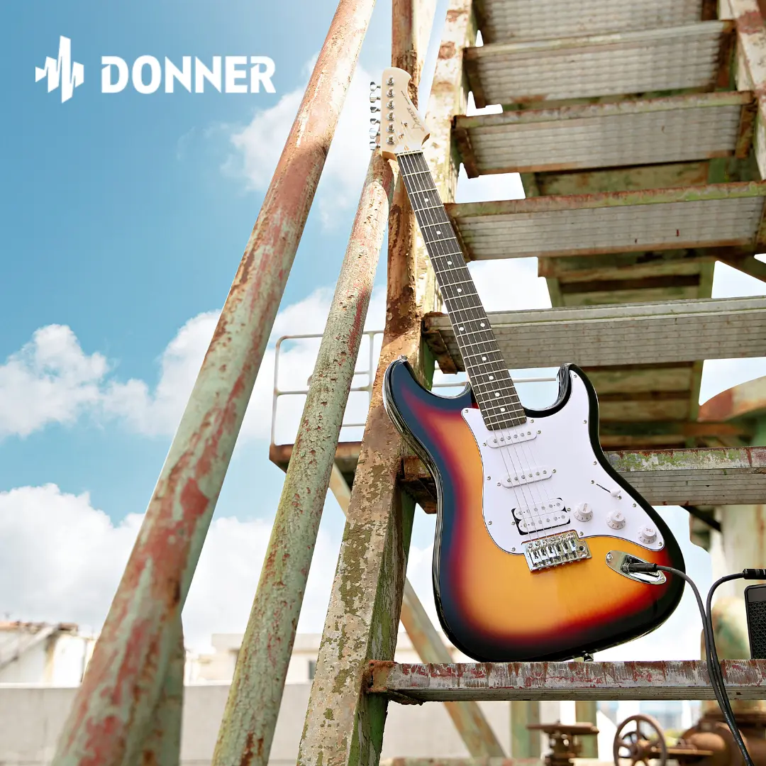 Donner DST-100 39-Inch Full Size Solid Basswood Body Electric Guitar Pack, HSS Pickup Mix, 5-Way Pickup Switches, Brass Strings, Steel Tuning Pegs, Beginner Rock Set with Warm Mini Amplifier, Strap, Batteries, Tuner