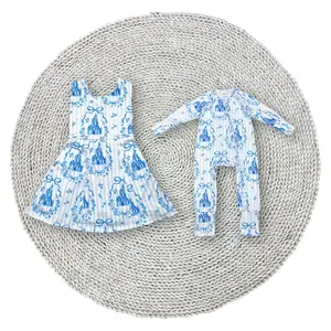 Baby Girls Blue Castle Back Twist Bows Athletic Active Swim Wear Shorts Inside Tennis Stretchy Soft Yoga Dresses Matching Zip Rompers