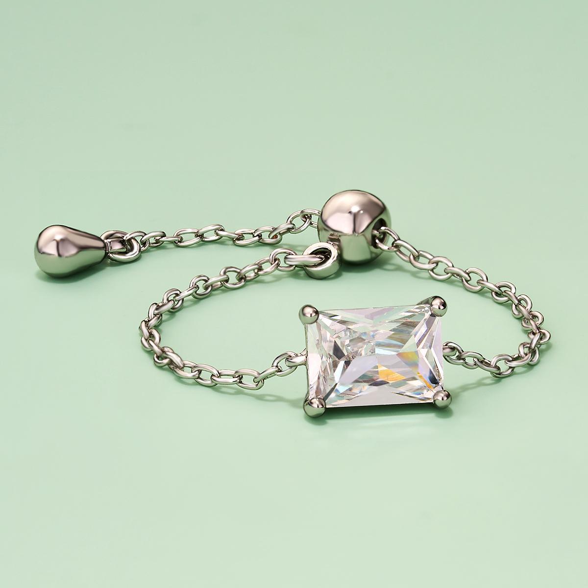 Oufer 14K Gold Plating CZ US Ring Size 3-13 Adjustable Oval  Chain Ring For Women Gift Real Gold Plating