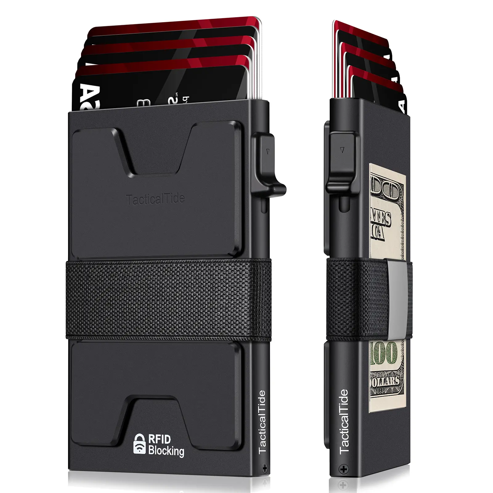 Summer Wins Men's Slim Aluminum Card Holder Wallet - 0.5in Slim Pocket, RFID Blocking, Durable Expandable Pop Up Metal Case, Holds 12+ Cards & Cash (Black) - Men's Accessories, Father's Day Gifts, Mens Gifts