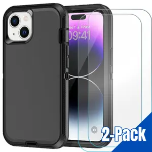 Entronix Bundle Compatible with iPhone 13 Mini - Heavy Duty Case & 2 Clear Screen Protectors Cover Protection