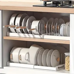 Expandable Pots and Pans Organizer Rack, 7 Adjustable Compartments, Kitchen Cabinet Organizer for Pots, Pans, Lids & Bakeware - Pantry & Countertop Storage