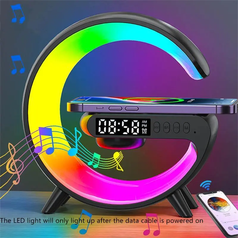 MINI Multifunction Speaker Wireless Charger Stand RGB Night Light Lamp with Alarm Clock Charging Station for iPhone17 16 15 14 Samsung Xiaomi Huawei RGB Charging Dock LED Charge Station