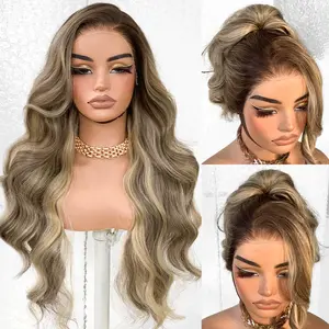 LOVSOUL 13x6 HD Glueless Lace Frontal Wigs Pre-Plucked, Wear and Go 200 Density Synthetic Long Body Wave Lace Front Wig Ready to Wear, 26inch Blonde Natural Hair