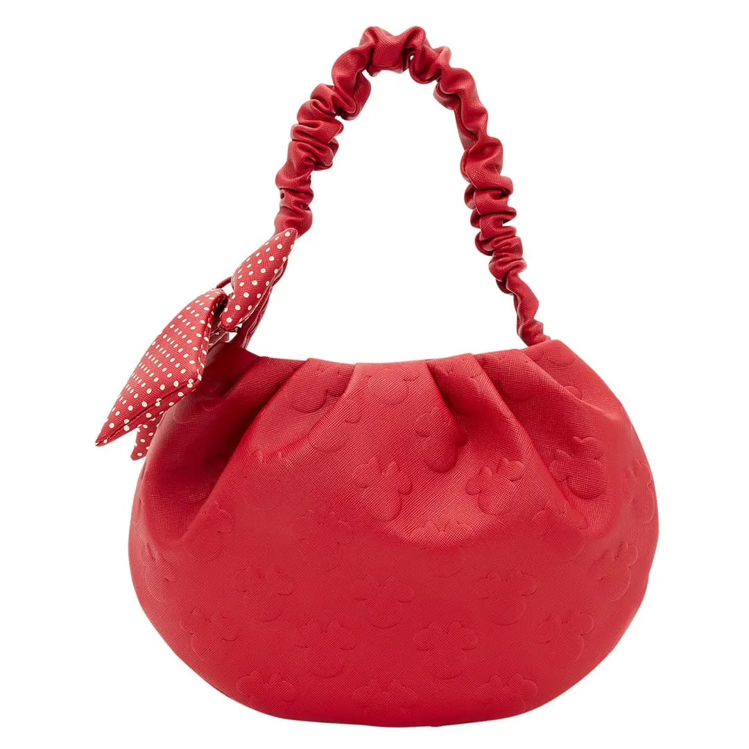 Loungefly Disney Minnie Mouse Rock the Dots Coquette Handbag, Casual Embossed Faux Leather with a 3D Polka Dot Bow, Casual Handbag, Embossed Handbag