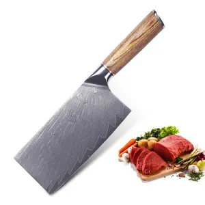 Damascus Serbian Chef Butcher Knife - Hand Forged High Damascus Steel 7 Inch Full Tang Blade with Ergonomic Red Accent Handle, Cleaver for Meat, BBQ, Camping &Kitchen - Professional & Outdoor Chopping Knife forHome Cooks