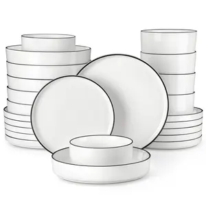 MALACASA Porcelain Dinnerware Set,Modern Dish Set for 4/6, Premium Plates and Bowls Sets, Chip and Scratch Resistant Dishware Sets Microwave Dishwasher Safe Kitchen Dishes Dining Ware Set, Series LEAH