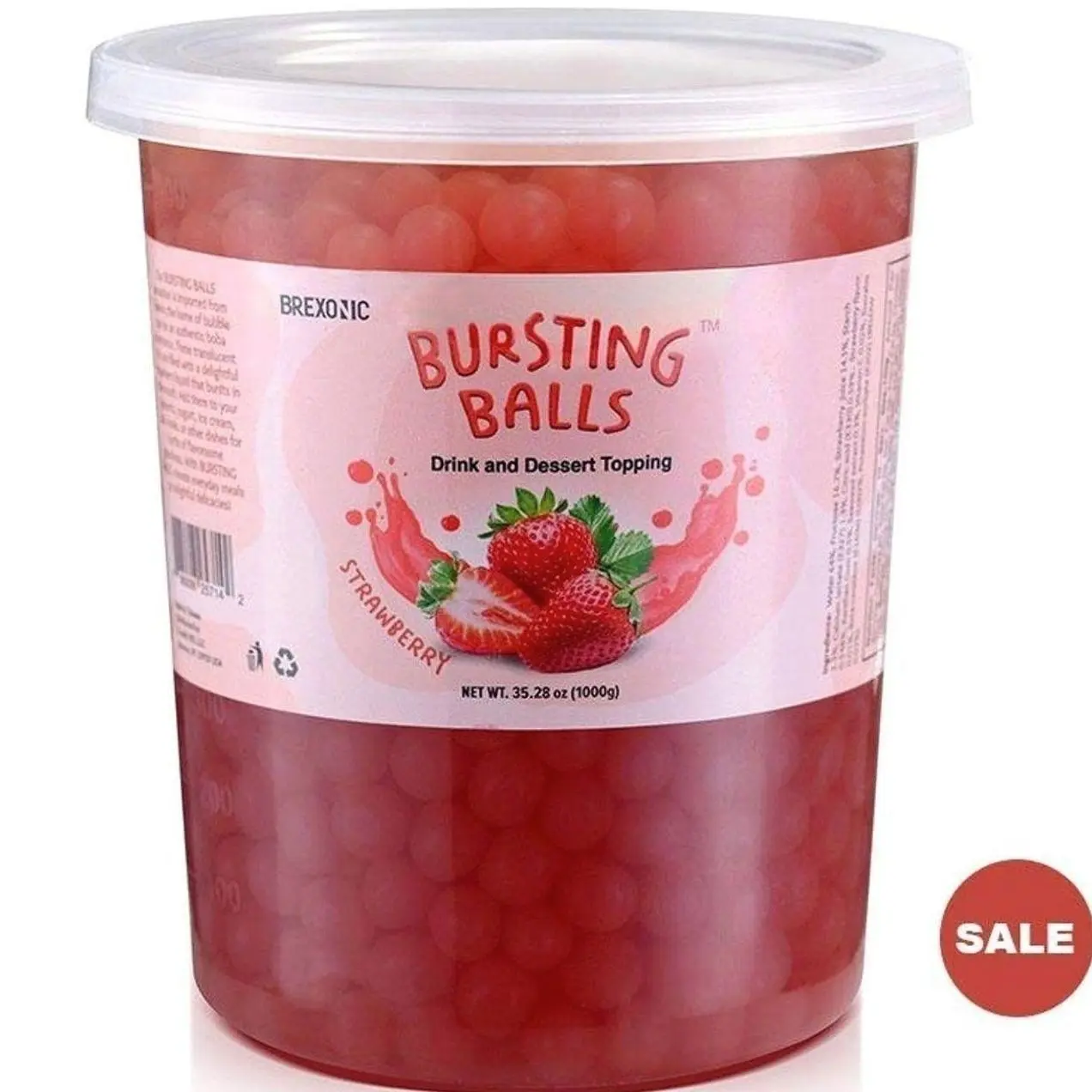 SYRUVIA Boba Pearls Popping Bursting Boba, Tapioca Pearls For Bubble Tea (Strawberry , 2 LB 1 Pack) Sweet Beverage